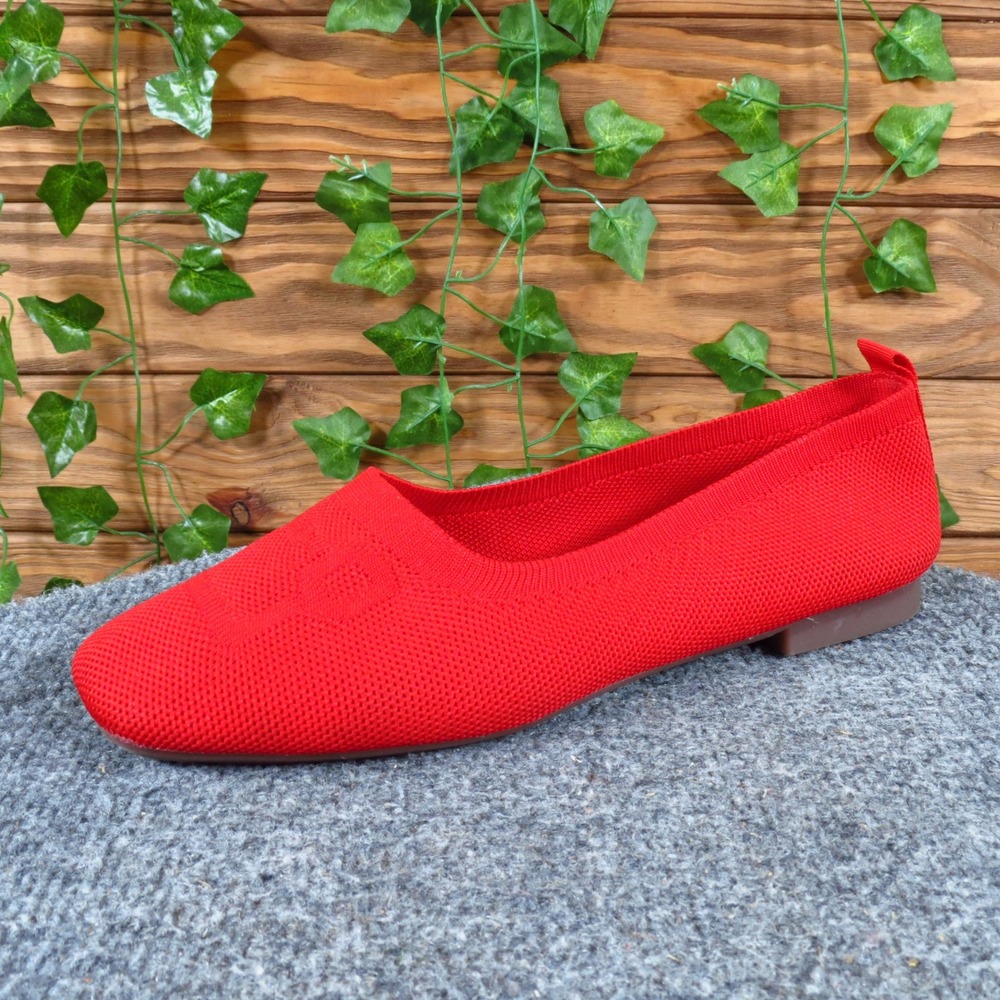 Fashion Knit Women Ballet Flat 41 Casual Comfort Slip On Red Square Toe Mesh